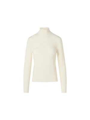 Designer Taillierter Wollpullover mit 3D Dice Strick - Ecru