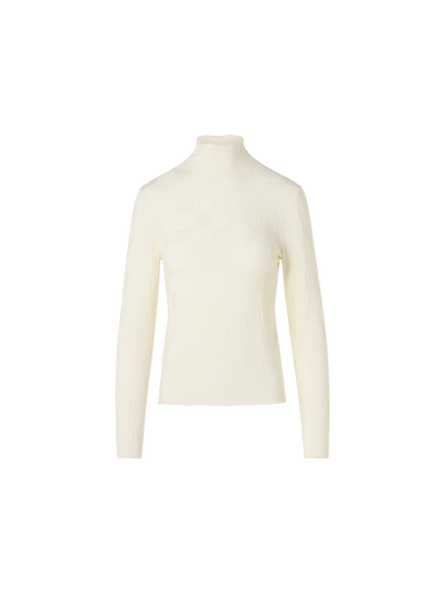Designer Taillierter Wollpullover mit 3D Dice Strick - Ecru