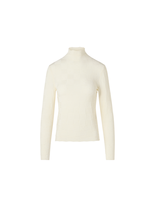 Designer Taillierter Wollpullover mit 3D Dice Strick - Ecru