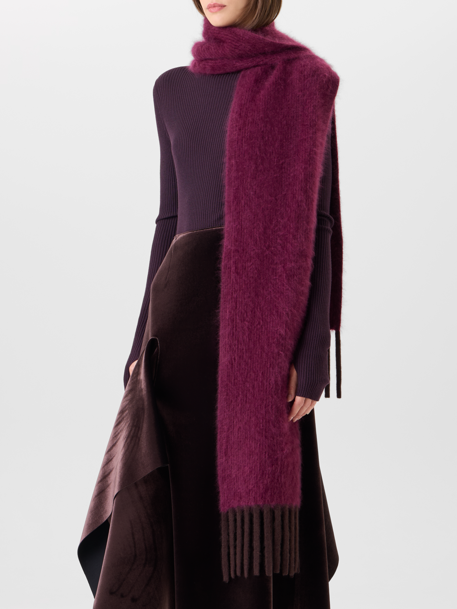 Designer Bi-Color Schal aus Cloud Cashmere mit Fransen - Rot - Braun 
