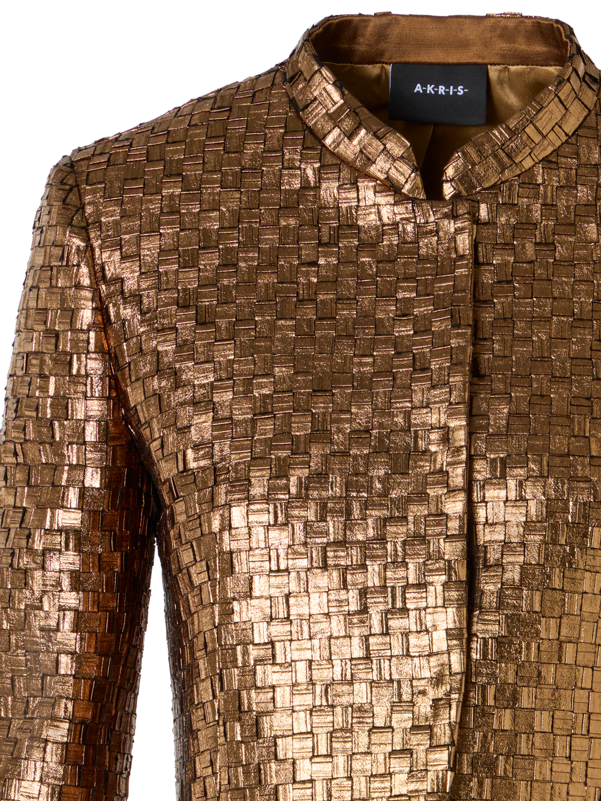 Designer Kurze Metal Braid Jacke mit Satindetails - Gold