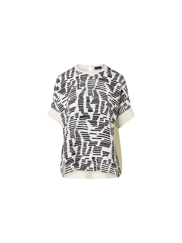 Designer Oversized Strick-Tunika mit Dance Movements Print - Ecru
