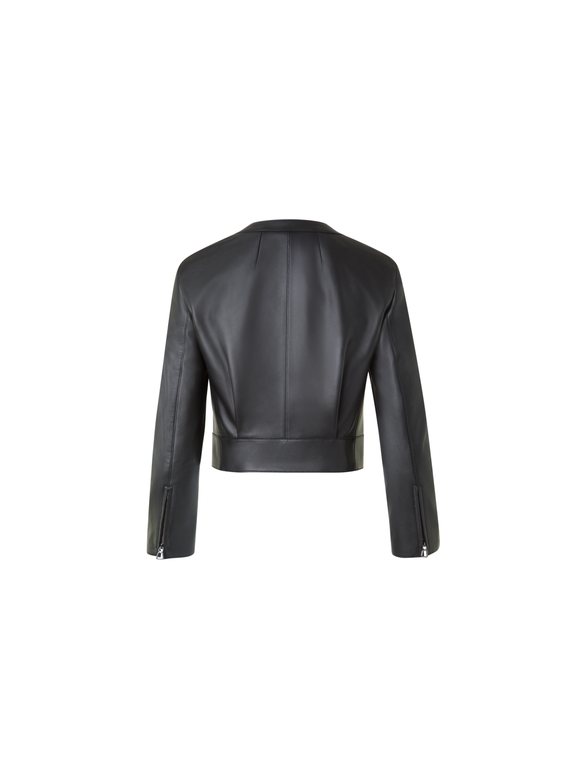 Designer Kurze Lederjacke mit Rundkragen - Schwarz