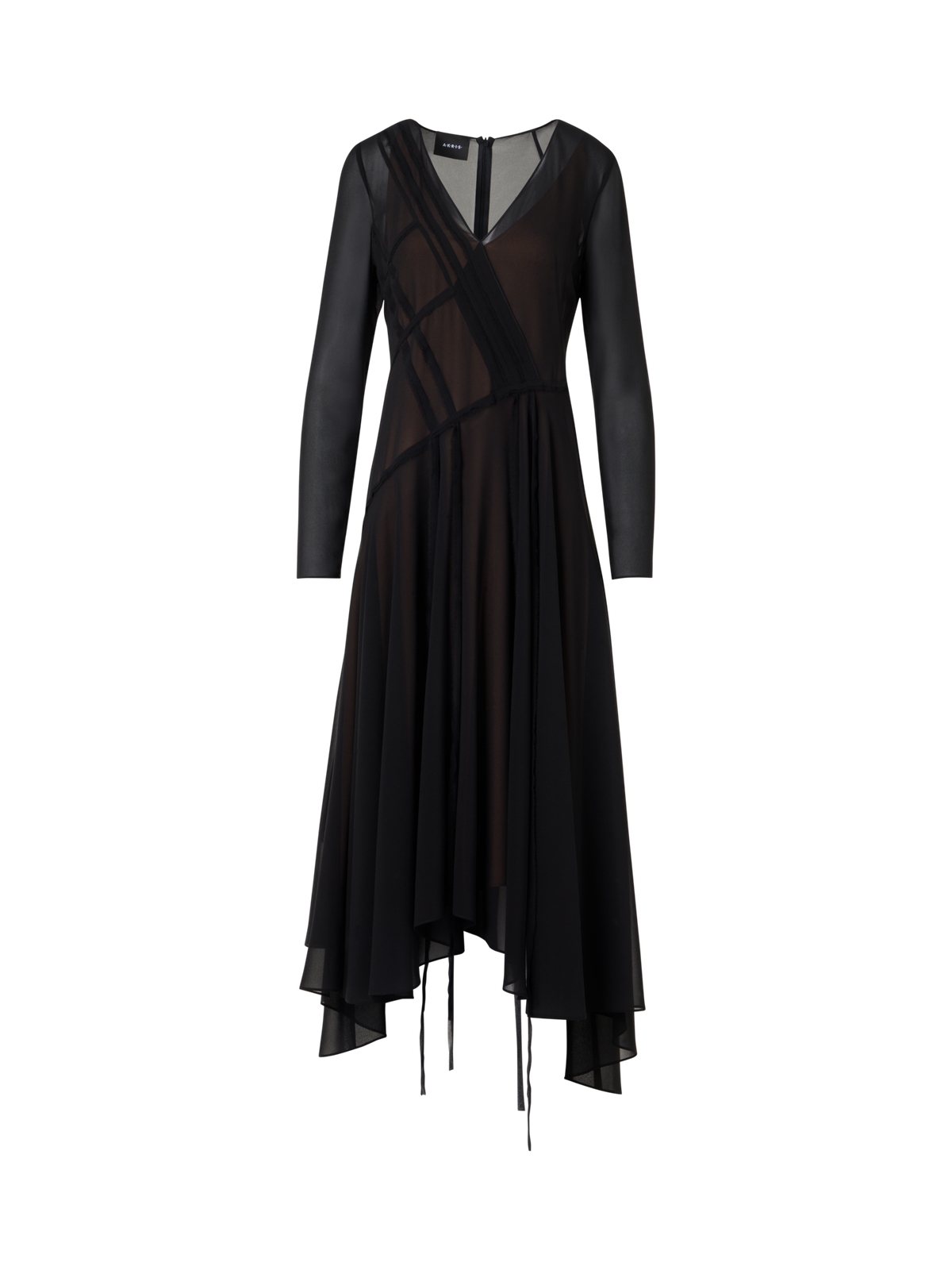 Designer Asymmetrisches Midikleid aus Georgette mit offenen Kanten - Schwarz