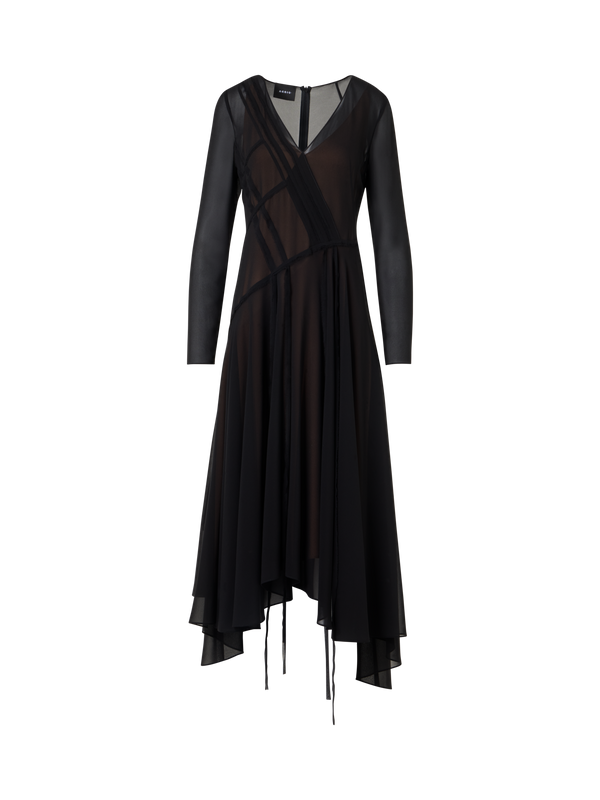 Designer Asymmetrisches Midikleid aus Georgette mit offenen Kanten - Schwarz