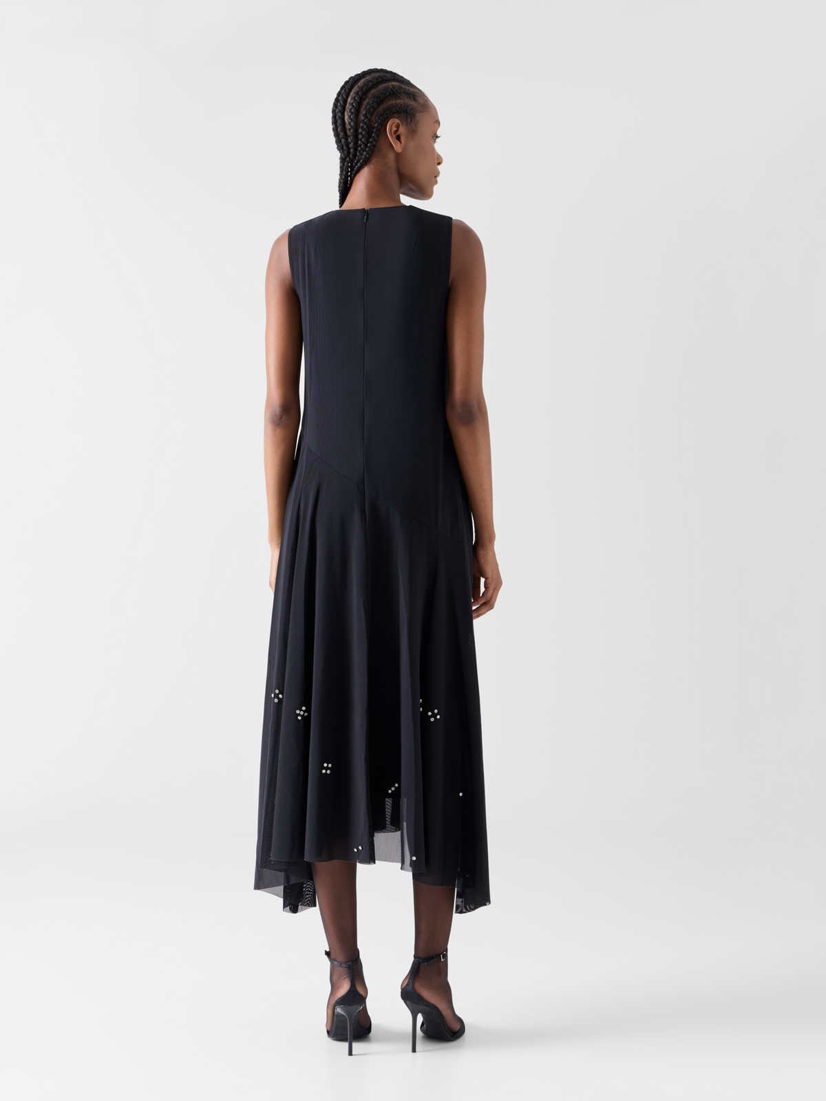 Designer Midikleid aus Tüll mit Diamond Dice Verzierung - Schwarz 
