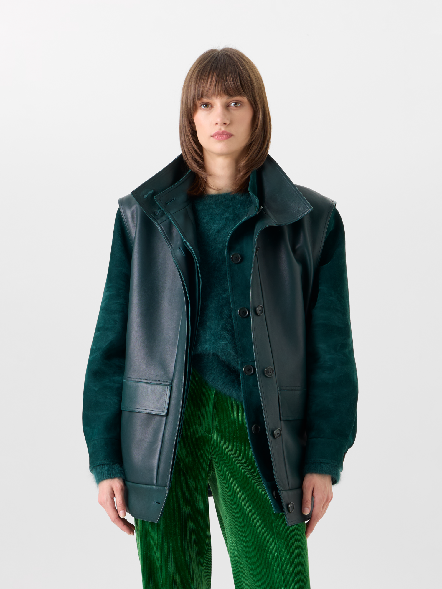 Designer Veloursleder-Blouson mit Nappaleder-Gilet - Grün 