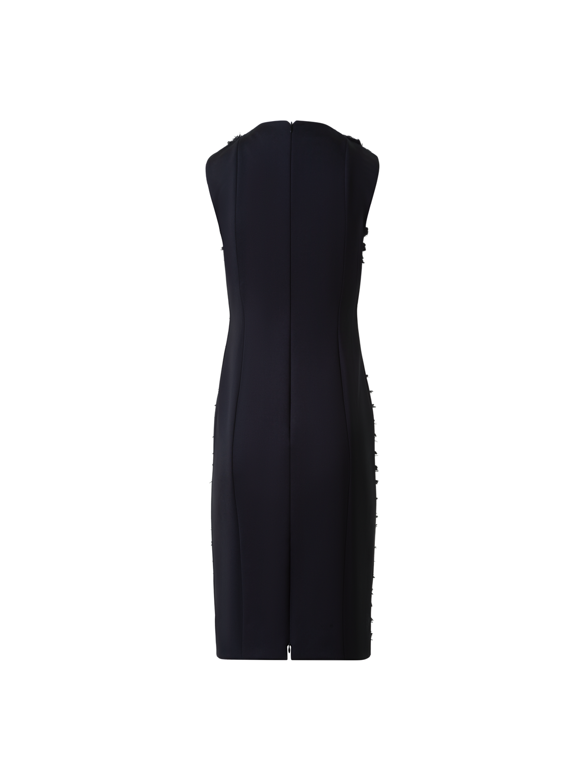 Designer Techno Midi Etui Kleid mit Fransen Streifen - Schwarz