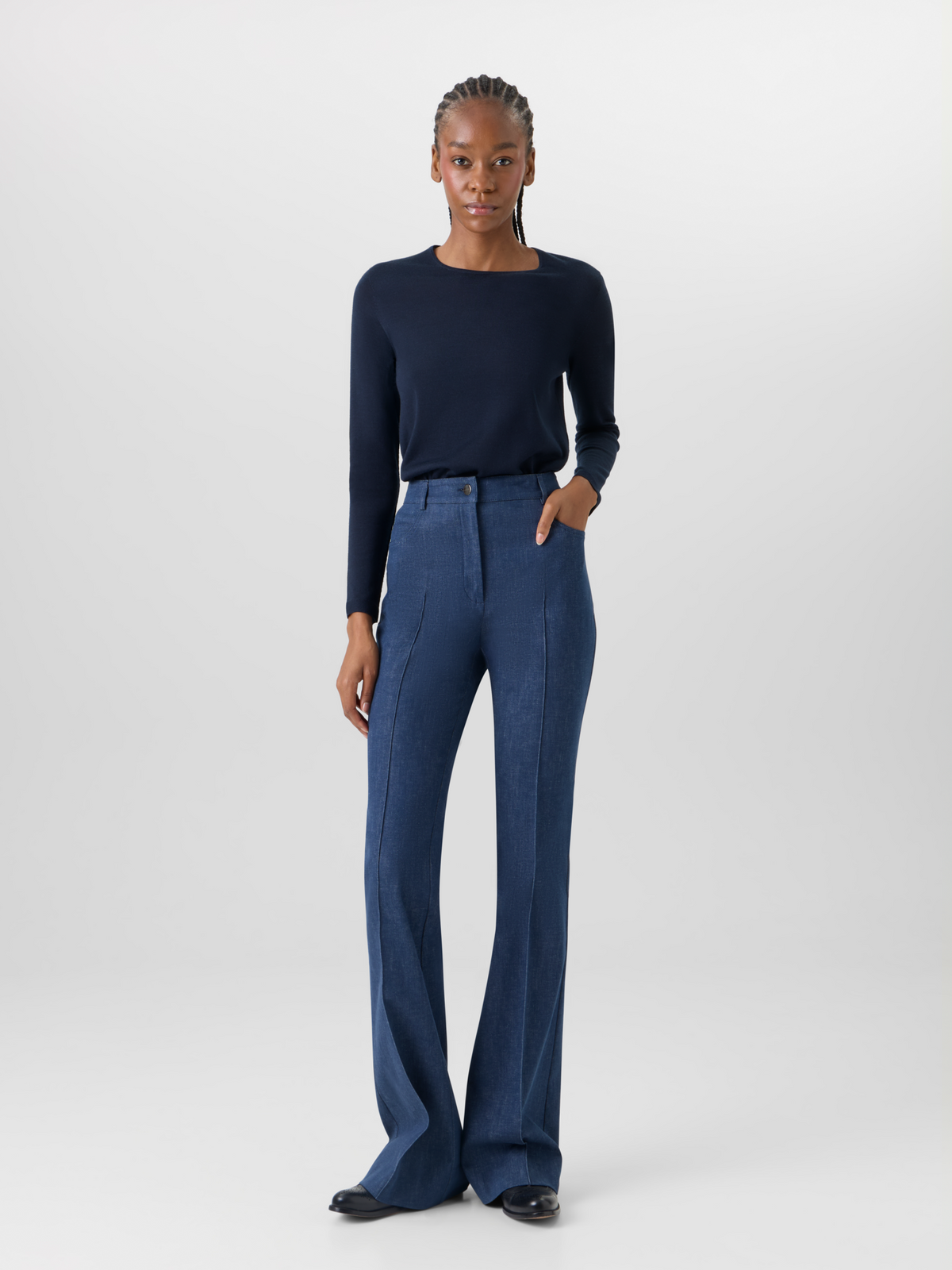 Designer Langärmeliger Strickpullover aus Kaschmir-Seide - Blau #editorial