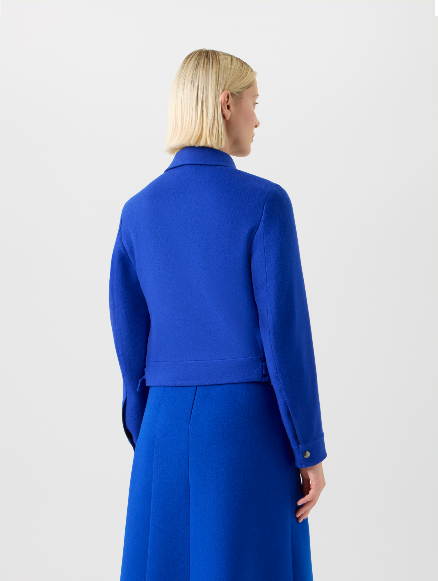 Designer Kurzer Wollflanell Doubleface Blouson - Blau 