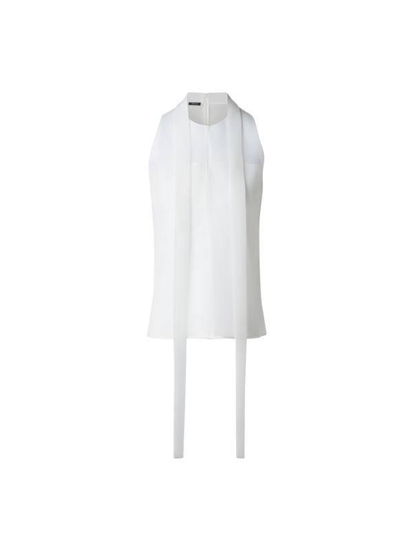 Designer Ärmellose Techno-Bluse mit Schleife - Weiss