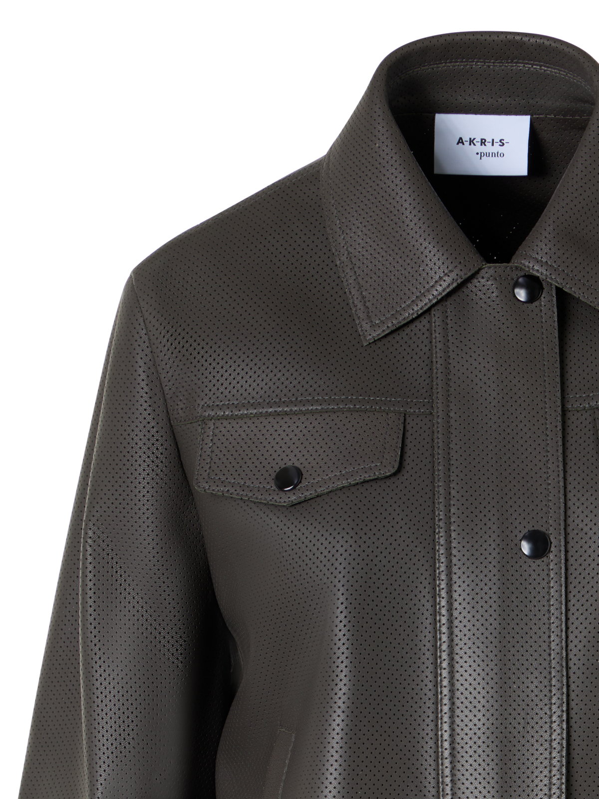 Designer Langärmelige Bikerjacke aus Signature-Pin-Dot-Lammnappaleder - Grün