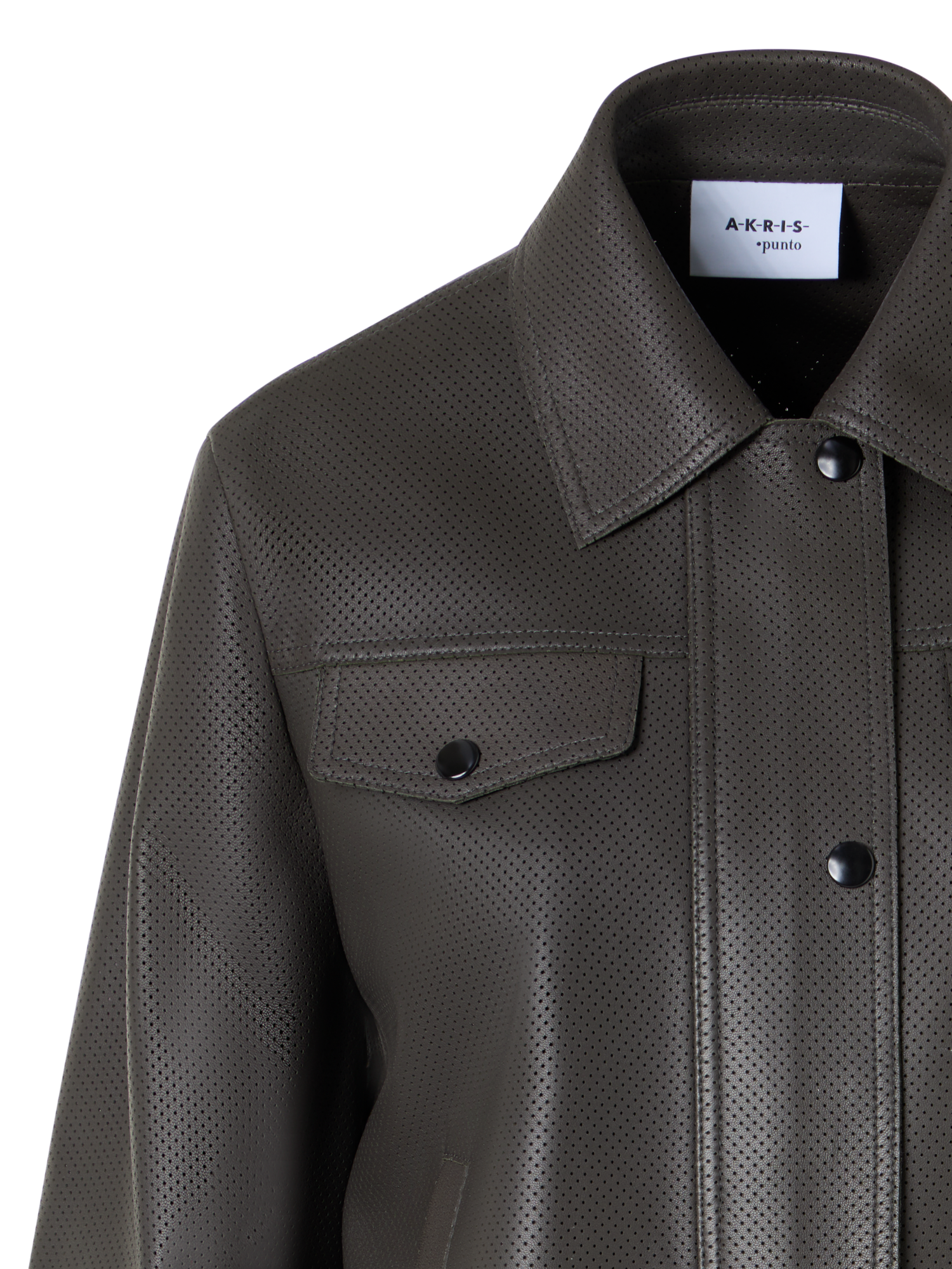 Designer Langärmelige Bikerjacke aus Signature-Pin-Dot-Lammnappaleder - Grün