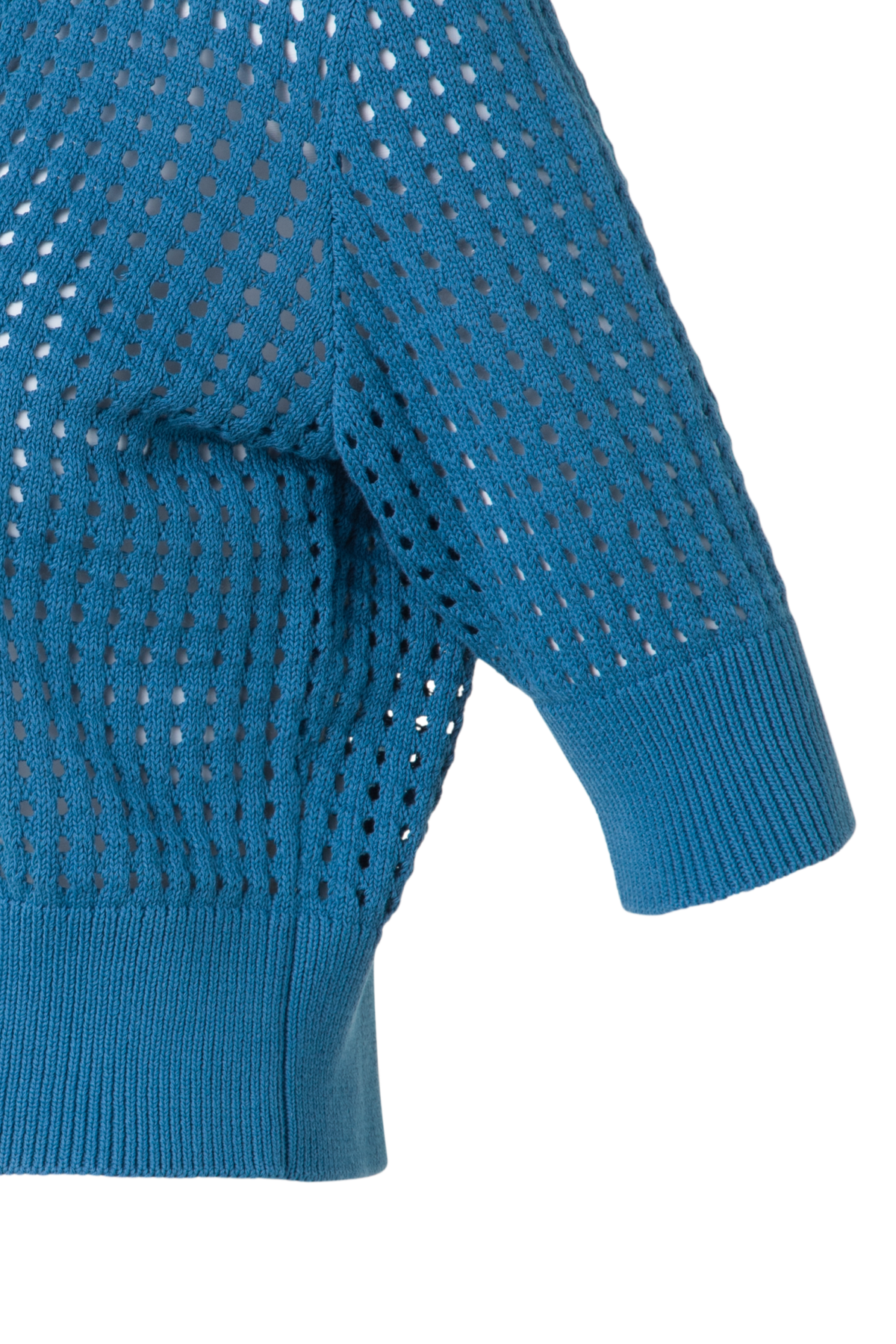 Designer Kurzer Cardigan aus grobem Baumwollmesh - Blau
