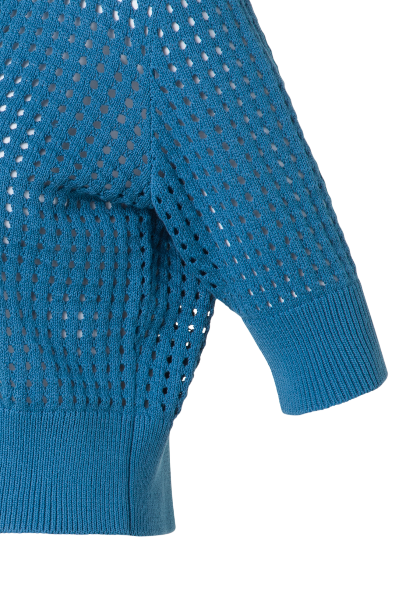 Designer Kurzer Cardigan aus grobem Baumwollmesh - Blau