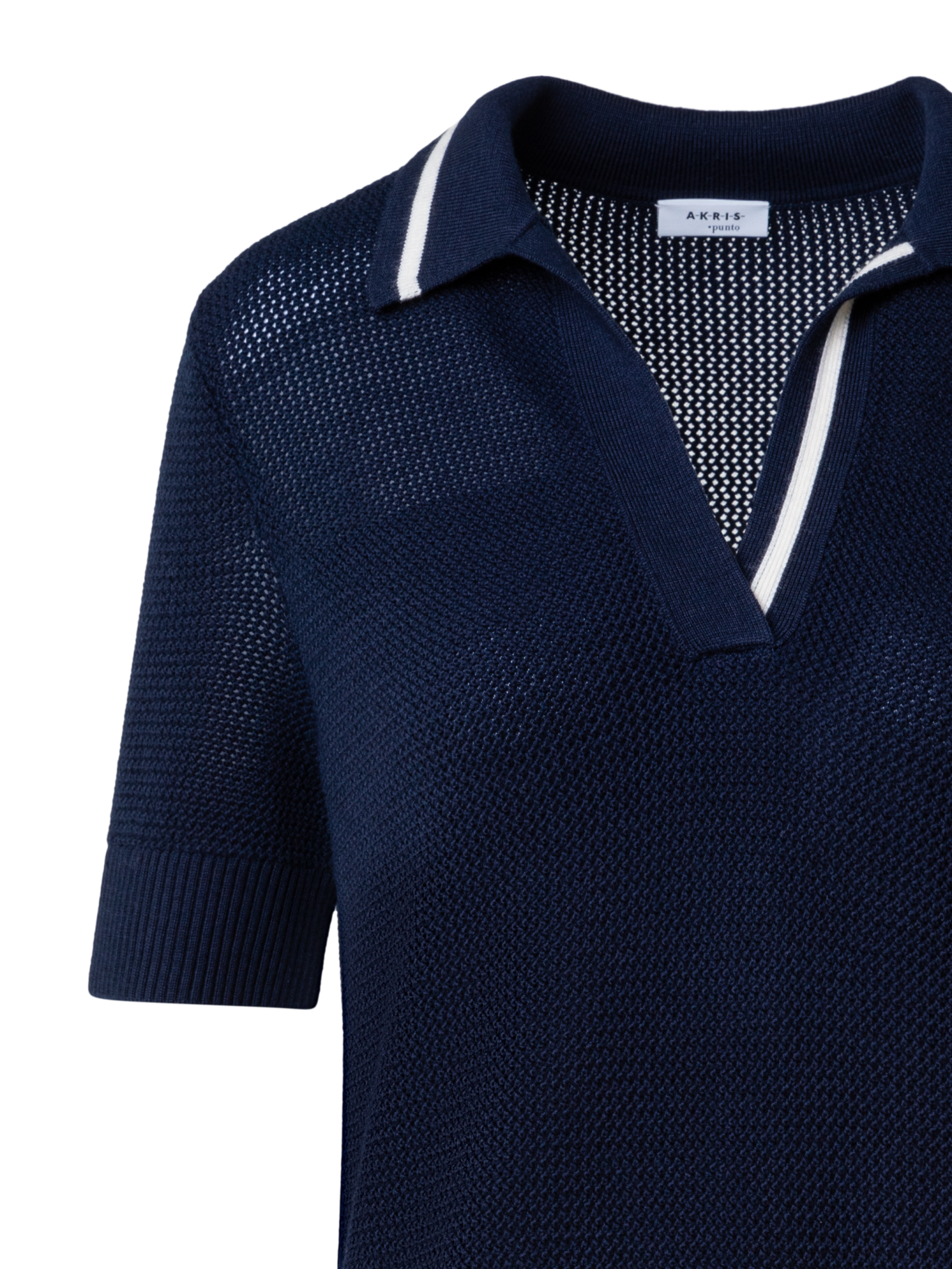 Designer Polokleid aus Merino-Mesh-Strick - Dunkelblau - Blau - Bunt