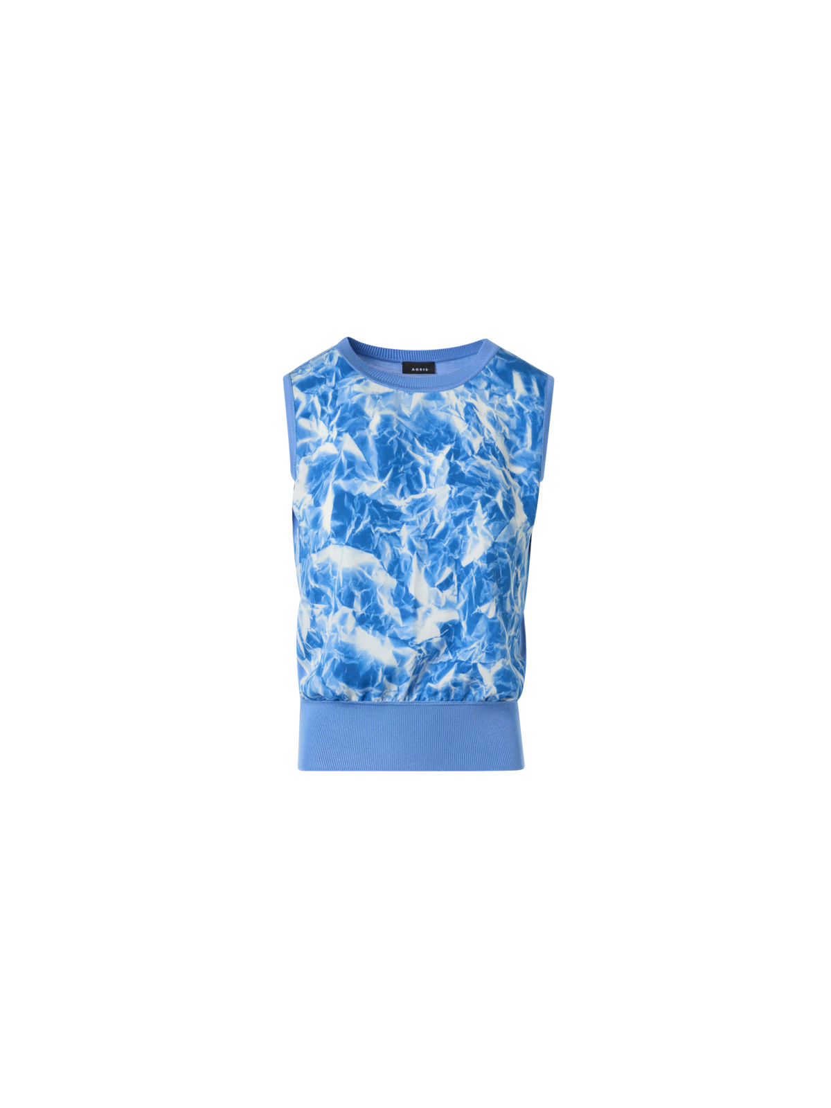 Designer Seidenstrickoberteil mit Whitecaps-Print - Blau