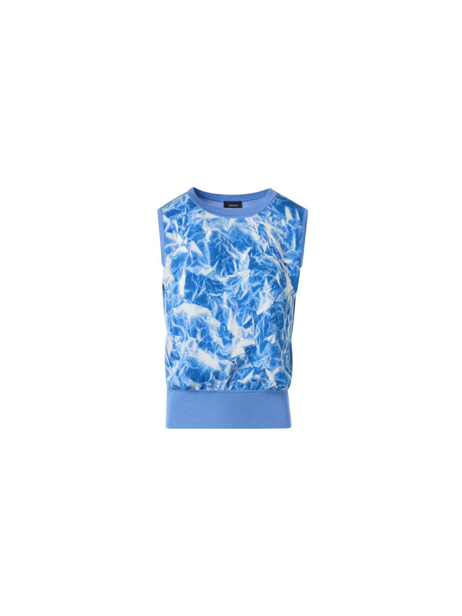 Designer Seidenstrickoberteil mit Whitecaps-Print - Blau
