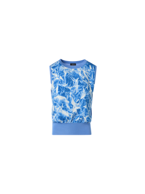 Designer Seidenstrickoberteil mit Whitecaps-Print - Blau