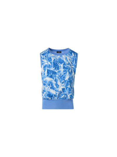Designer Seidenstrickoberteil mit Whitecaps-Print - Blau