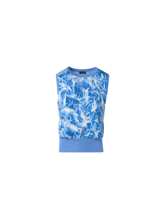 Designer Seidenstrickoberteil mit Whitecaps-Print - Blau