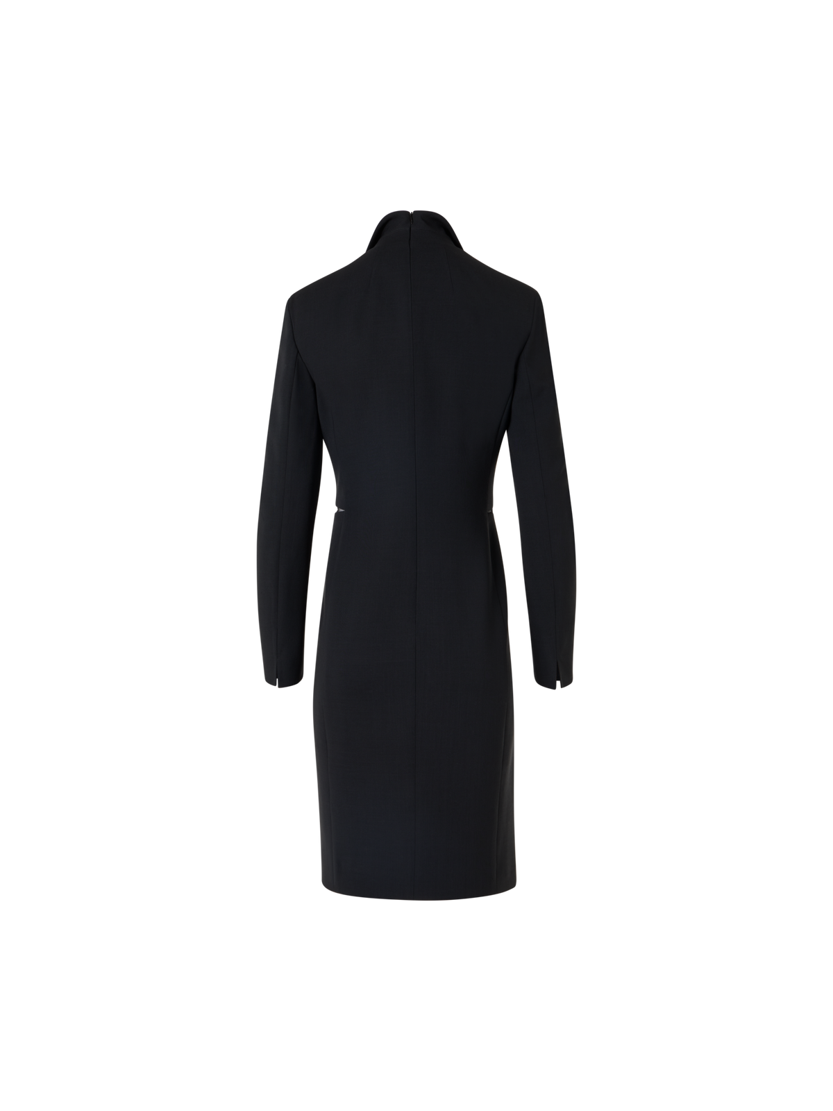 Designer Kleid aus Woll-Double-Face mit Knoten-Taille - Schwarz