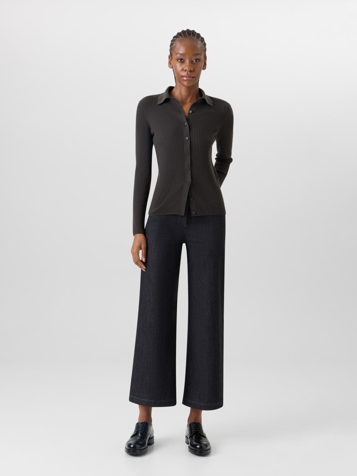 Designer Caia Straight-Leg Hose aus Hochstretch-Baumwoll-Denim - Schwarz #editorial