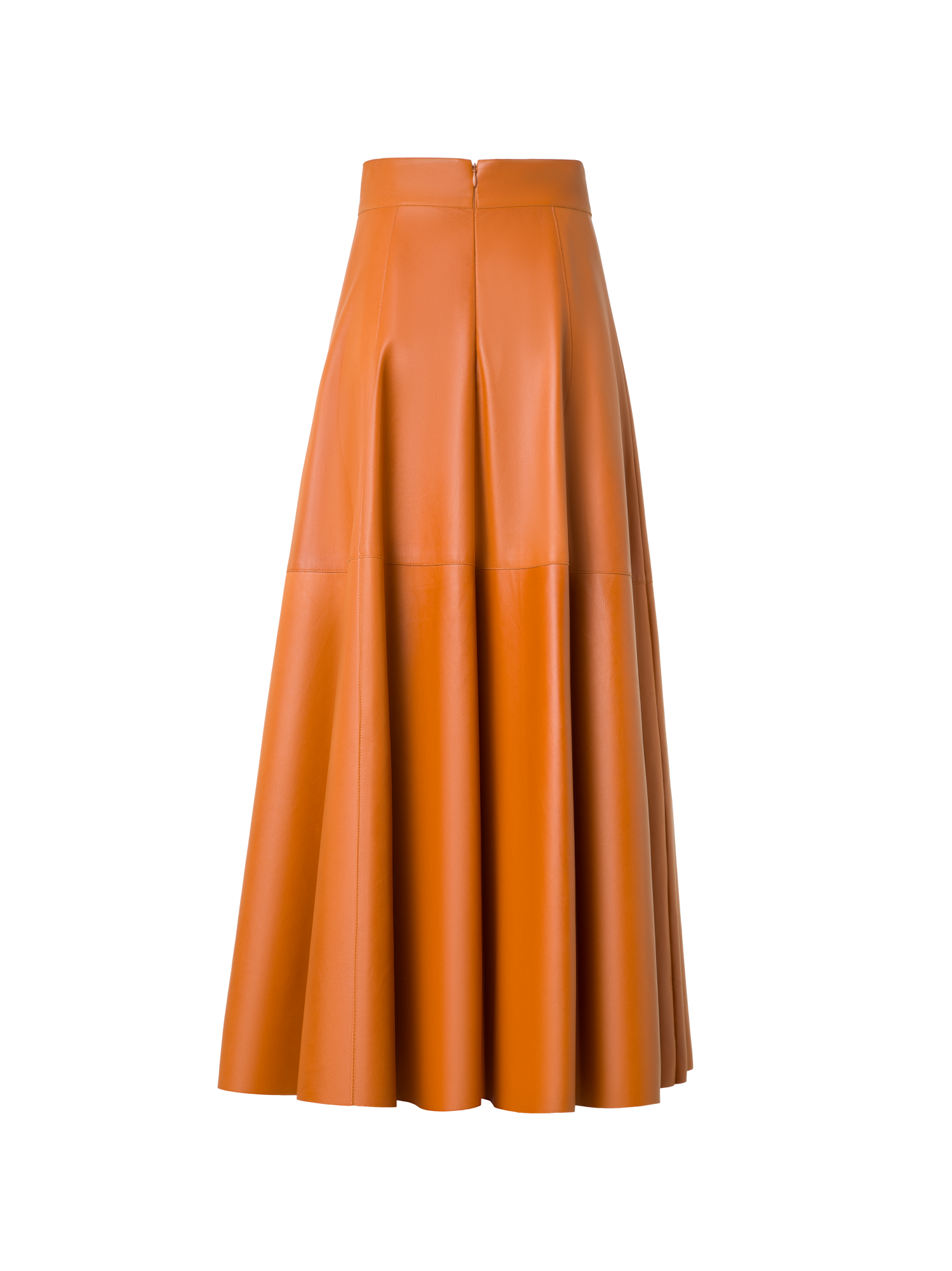 Designer Midi-Lederrock mit A-Linie - Braun