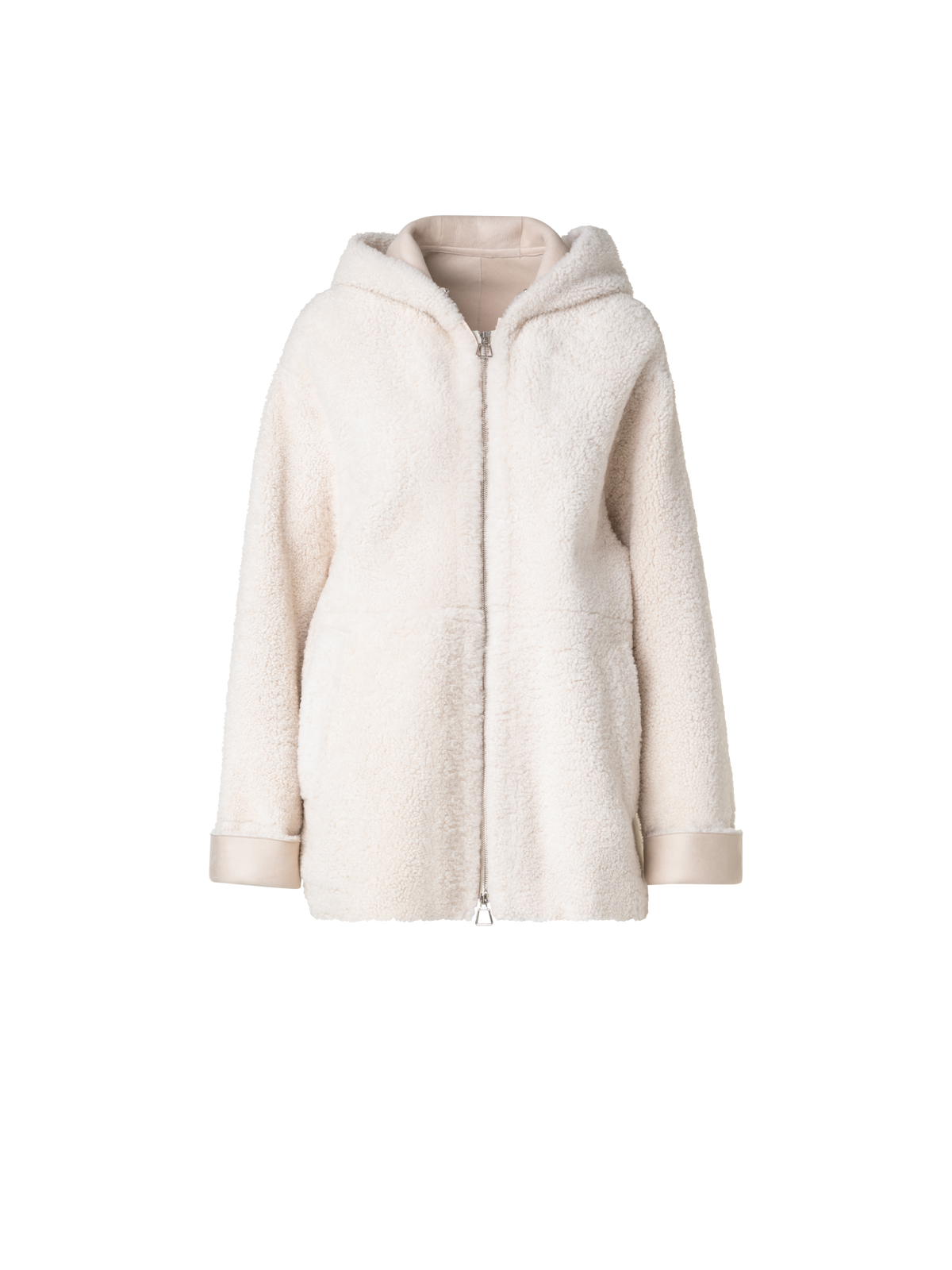Designer Oversize-Shearling-Lederjacke mit Kapuze - Ecru - Weiss