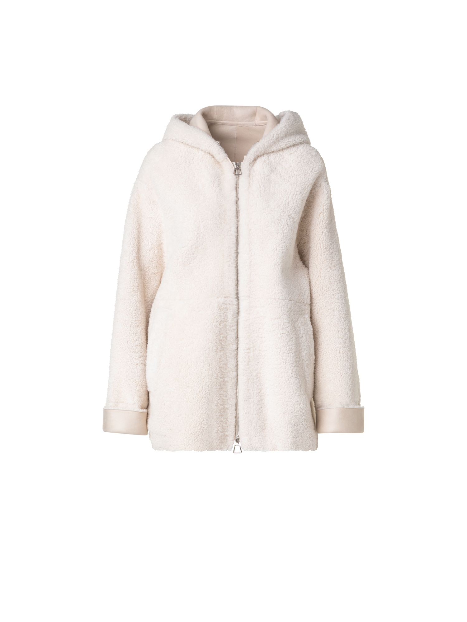 Designer Oversize-Shearling-Lederjacke mit Kapuze - Ecru - Weiss