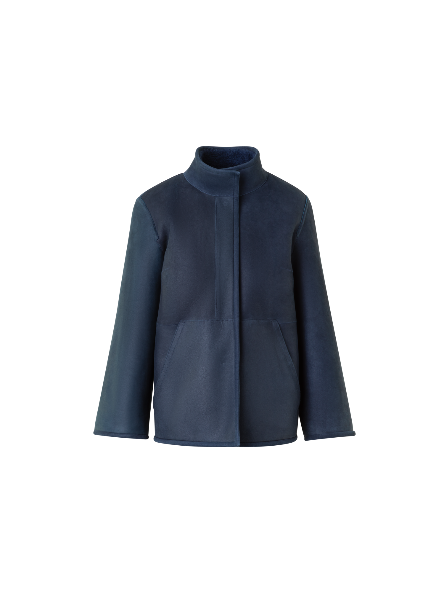 Designer Wende Lammfell Stehkragen Jacke - Dunkelblau - Blau
