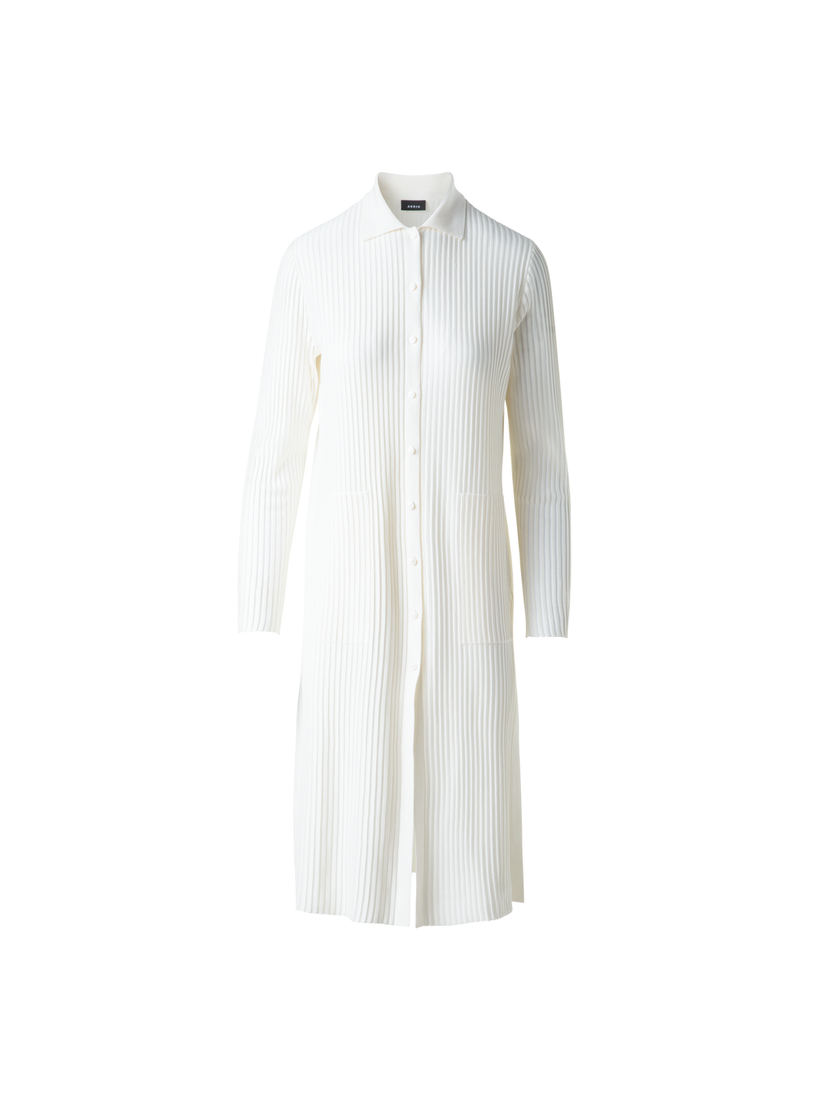 Designer Langer Strickmantel aus Seidenbaumwolle - Ecru - Weiss