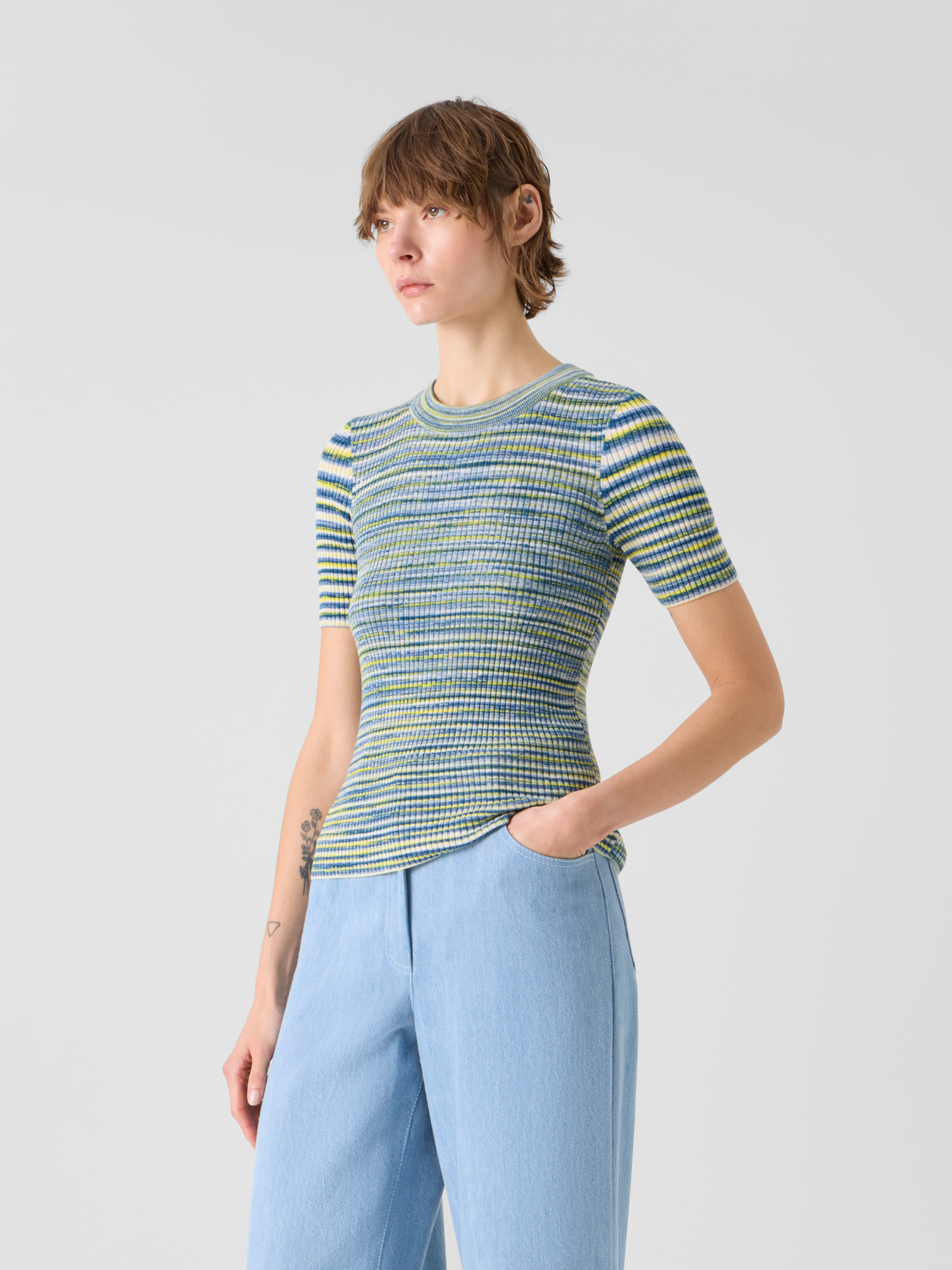 Designer Tailliertes Space-Dye-Merinowolle-Rippstrick-Top - Bunt