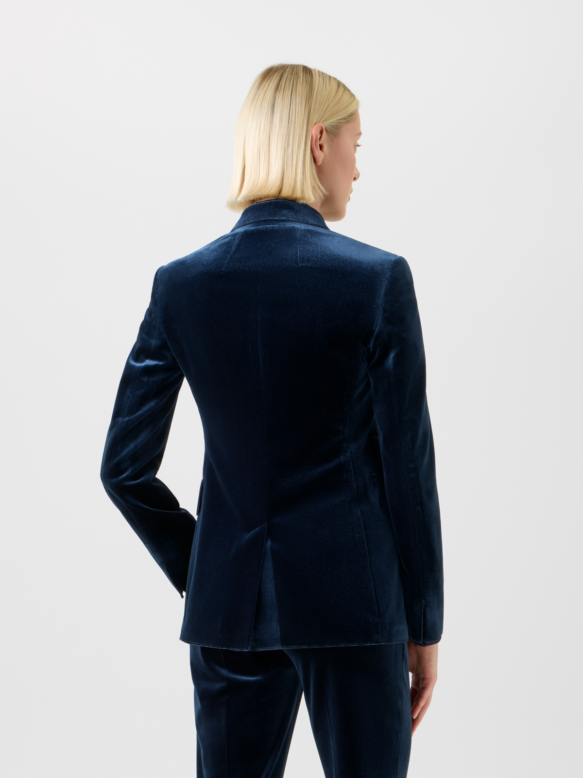 Designer Langer Stretch Techno Samt Blazer - Dunkelblau - Blau #editorial