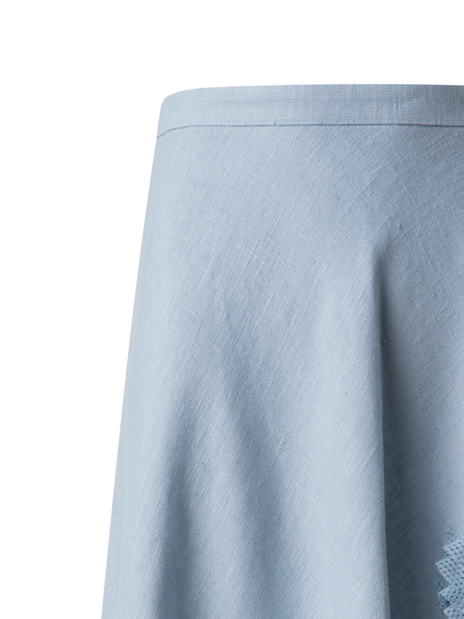 Designer Midirock aus Leinen mit 3D Carnation Detail - Blau