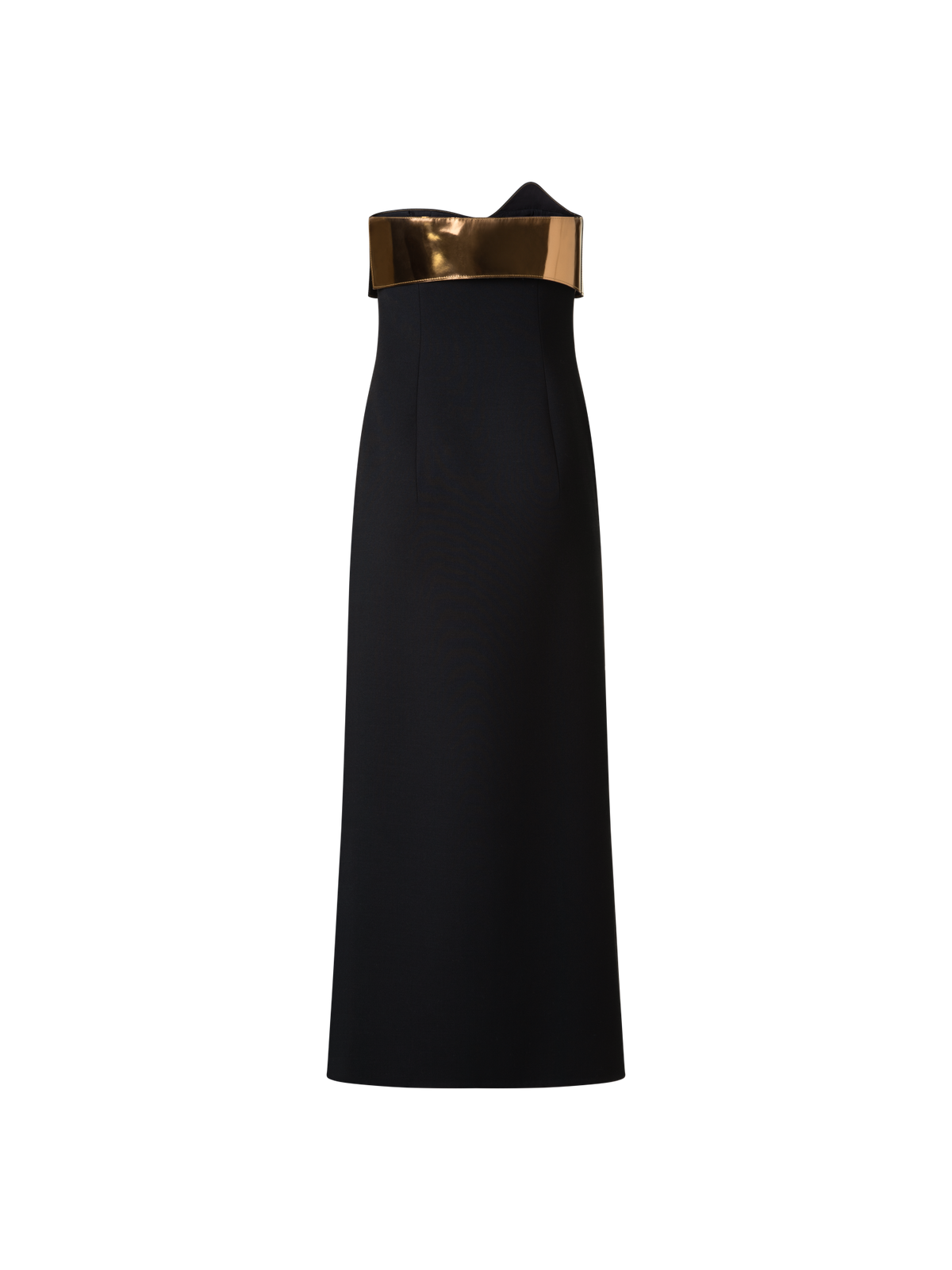 Designer Midi-Cocktailkleid mit goldenem Leder-Highlight - Schwarz