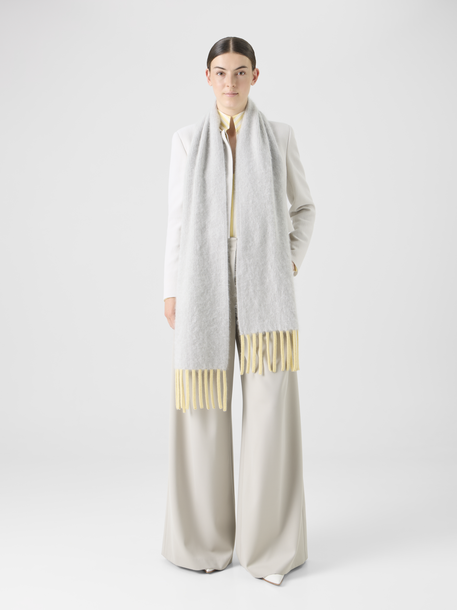 Designer Zweifarbiger Cloud-Kaschmirschal mit Fransen - Grau 