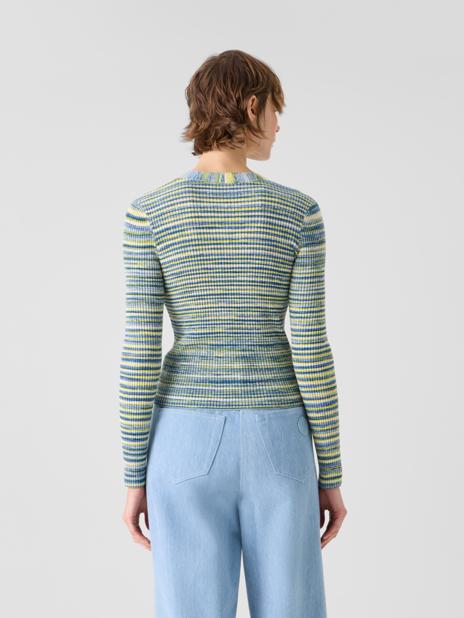 Designer Space-Dye-Rippstrick-Cardigan aus Merinowolle - Bunt