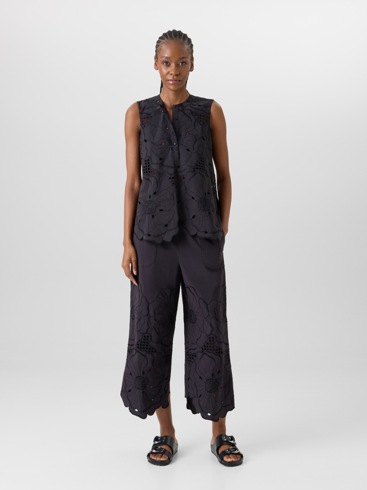 Designer Frey Wide-Leg Hose aus Baumwollpopeline - Schwarz #editorial