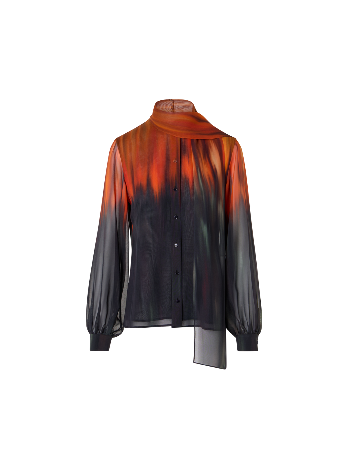 Designer Seidenbluse mit Fuego Negro Print und Schal - Bunt - Schwarz - Orange - Rot