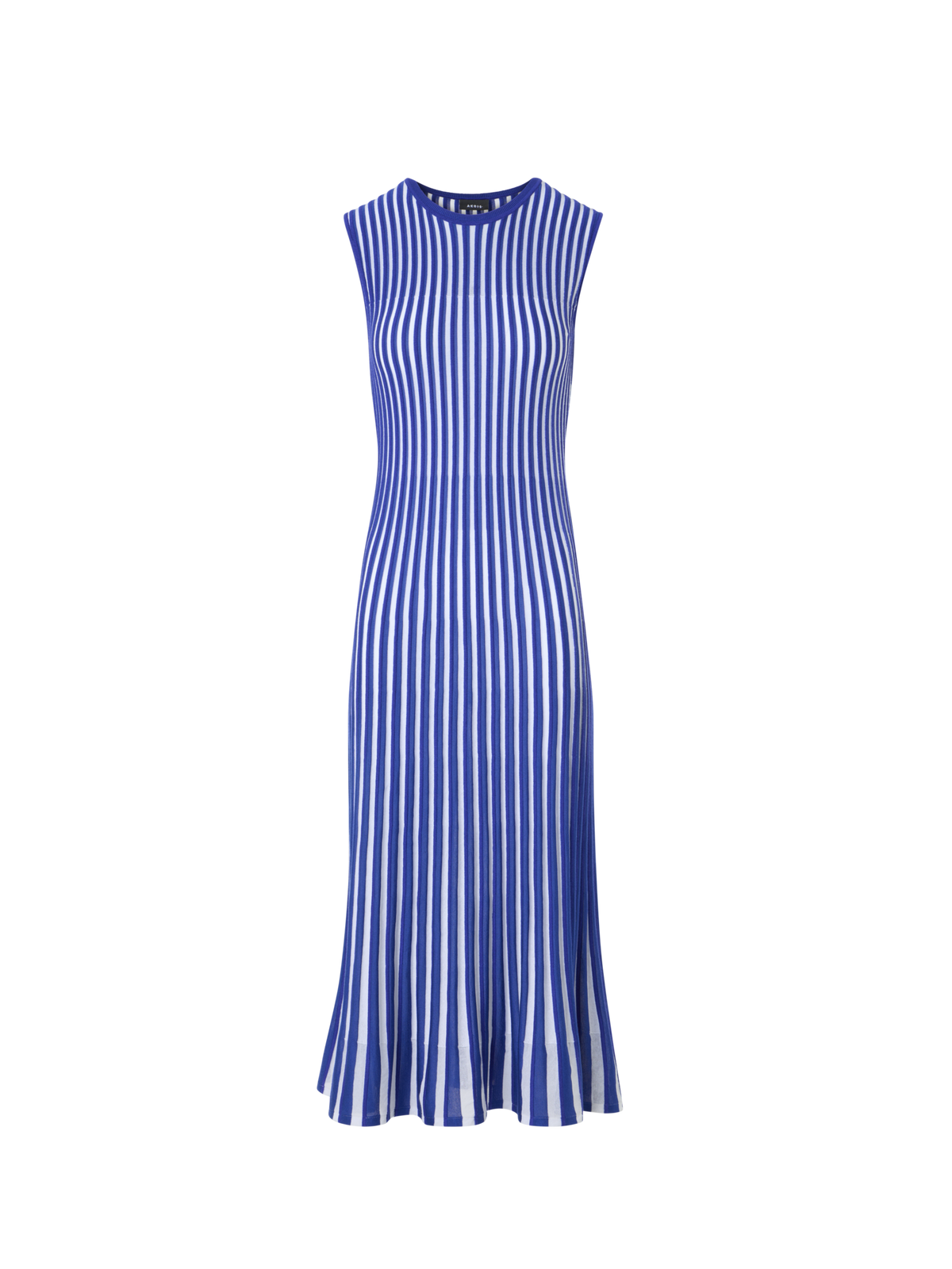 Designer Zweifarbiges Rippstrick-Kleid mit transparenten Schultern - Blau