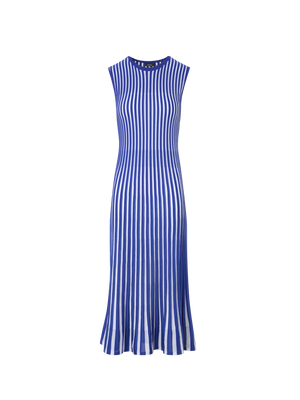 Designer Zweifarbiges Rippstrick-Kleid mit transparenten Schultern - Blau