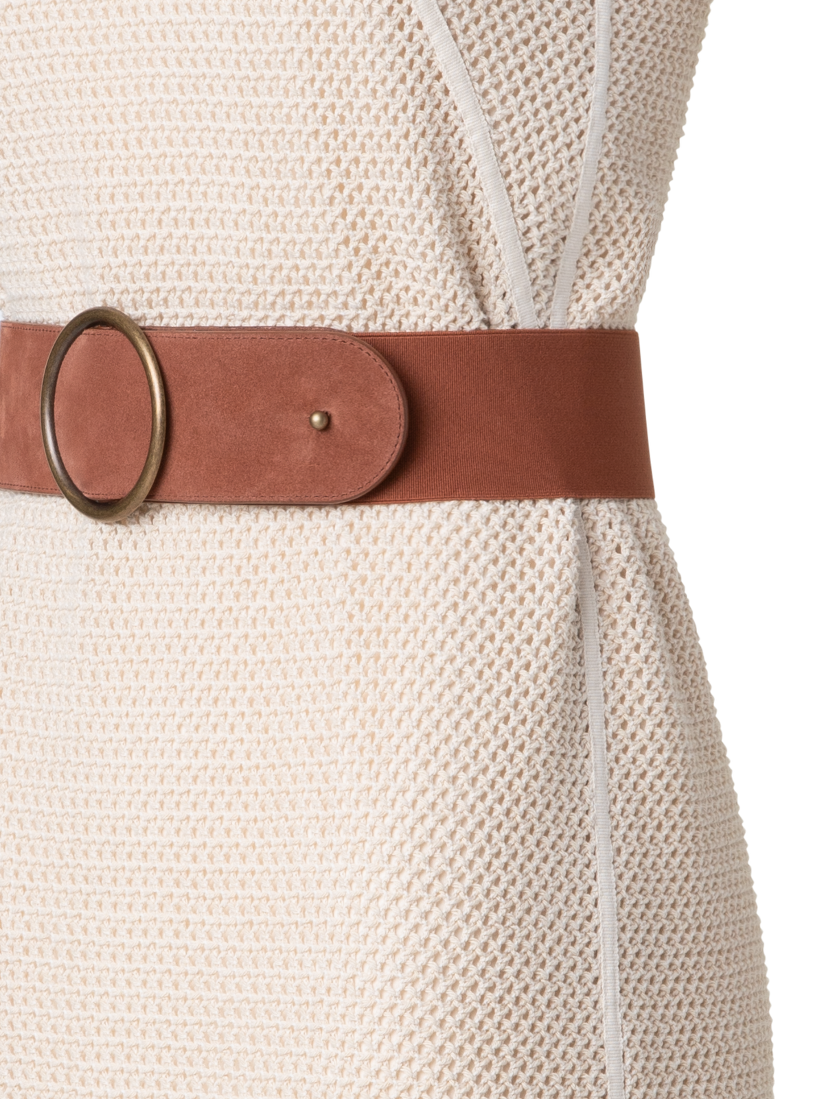 Designer Midi-Netz-Strickkleid mit Fransen - Beige