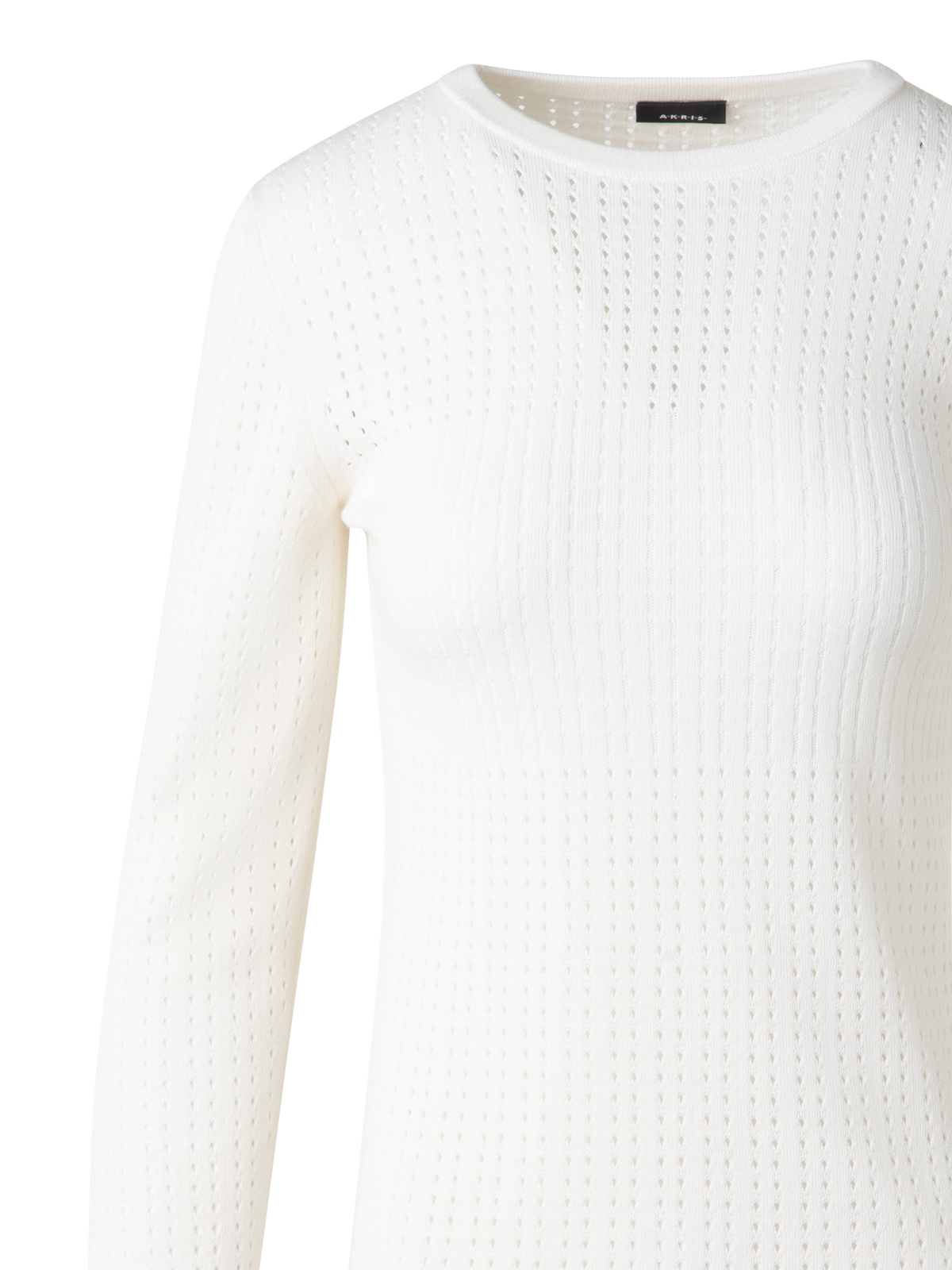Designer Ajouré-Strickpullover aus Seide und Baumwolle - Ecru - Weiss
