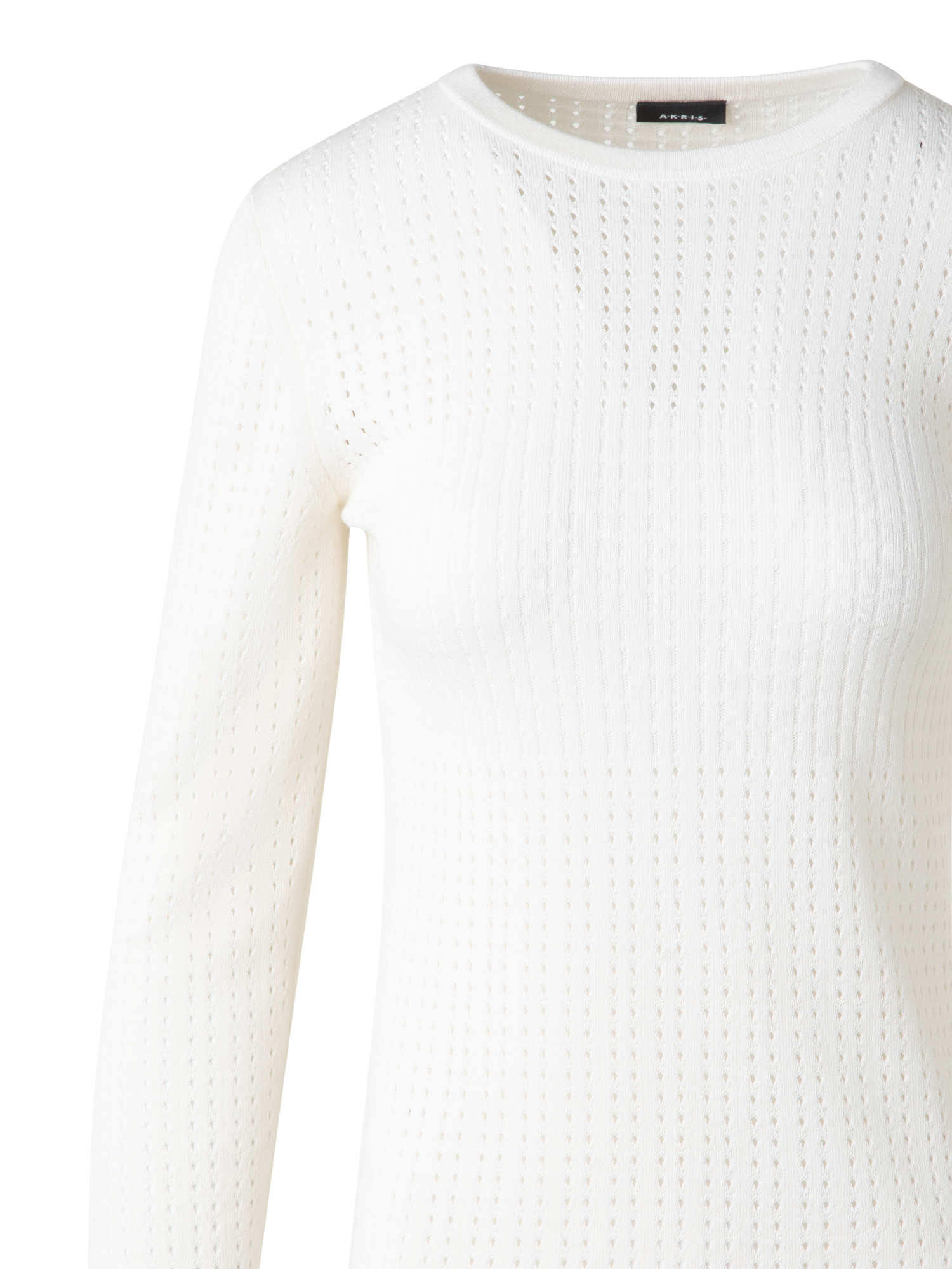 Designer Ajouré-Strickpullover aus Seide und Baumwolle - Ecru - Weiss