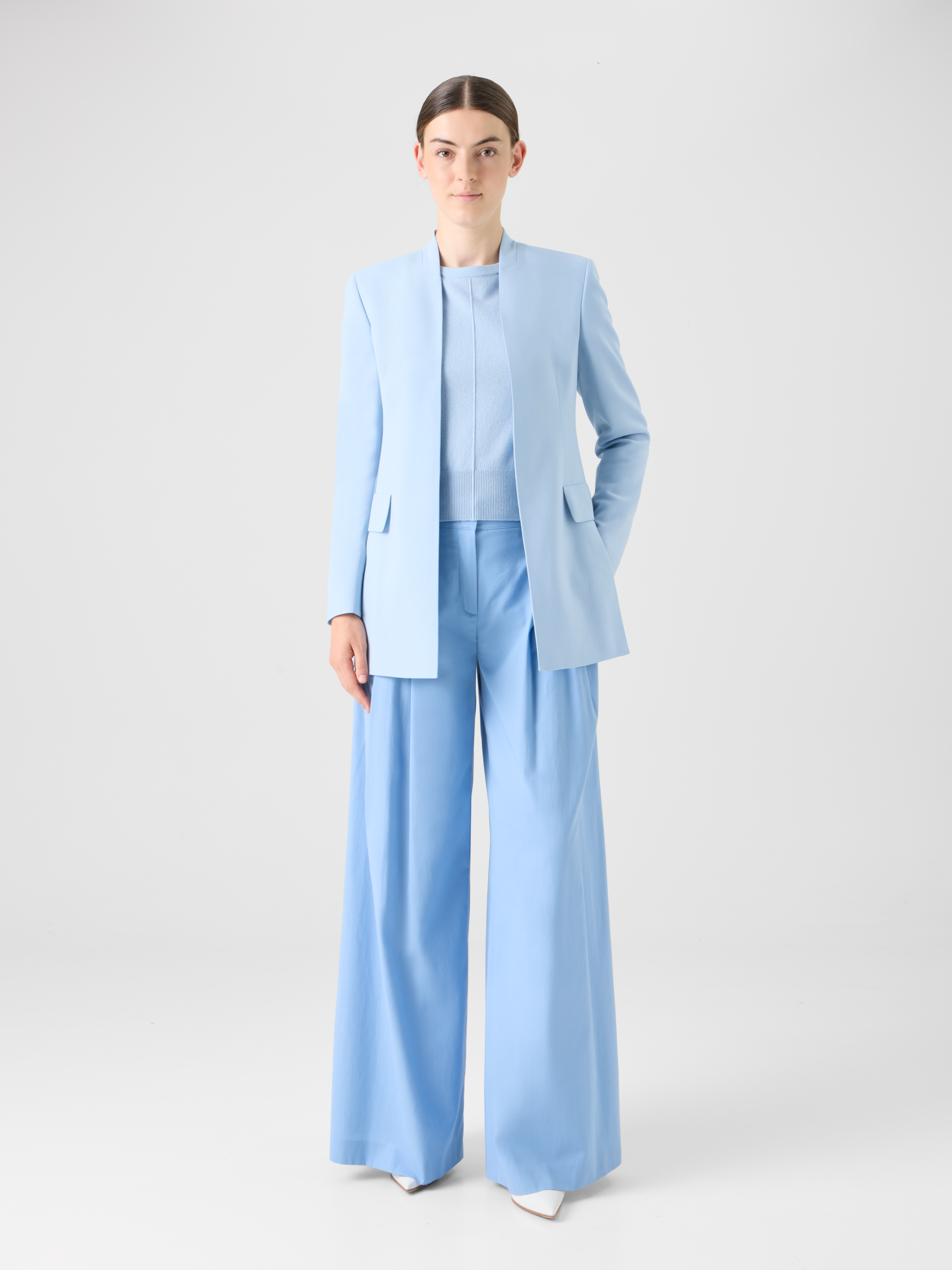 Designer Alvar Jacke im Cardigan-Stil aus Woll-Doubleface - Blau 