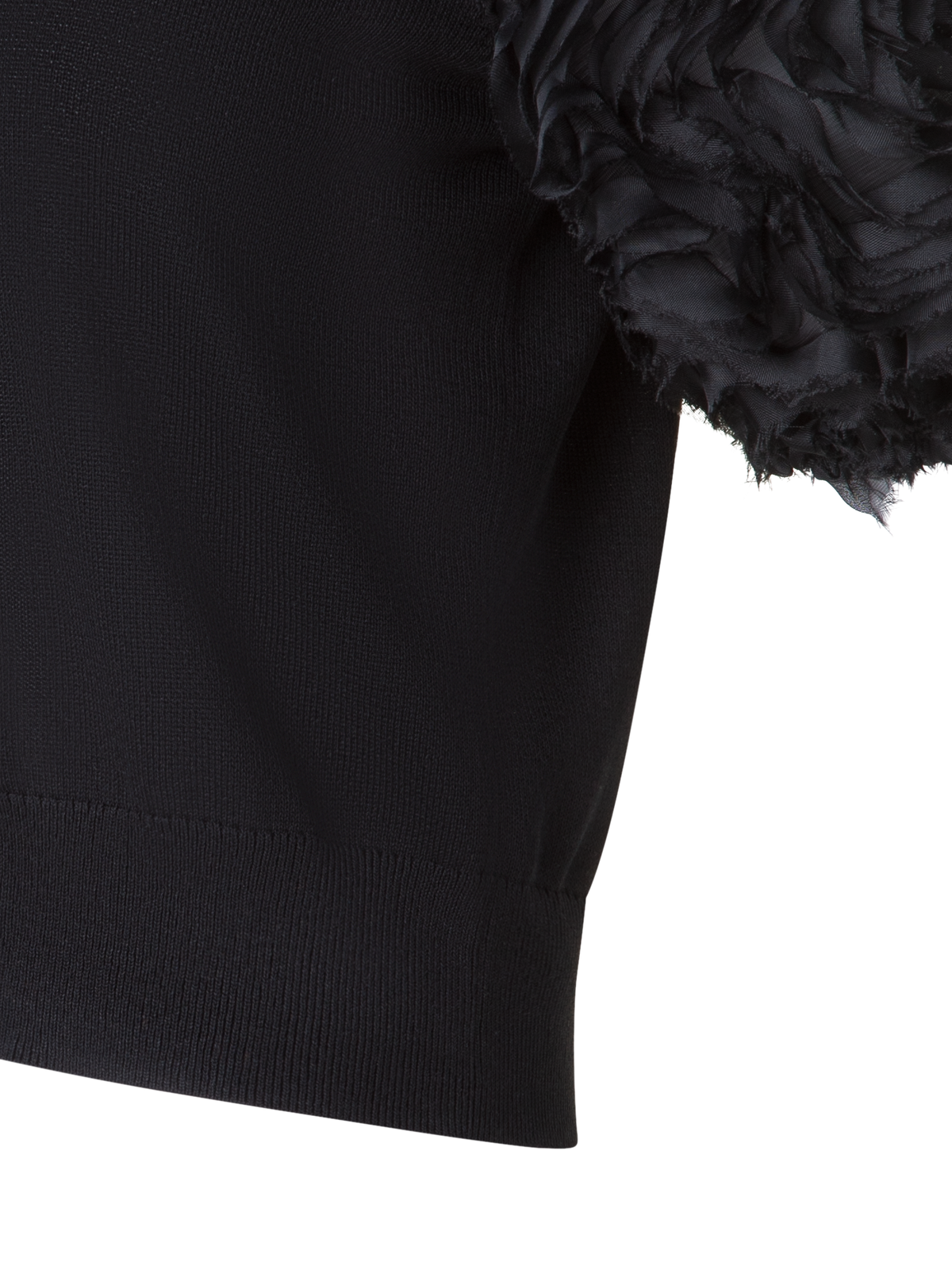 Designer Merino-Shirt mit bestickten 3D Carnation-Ärmel - Schwarz