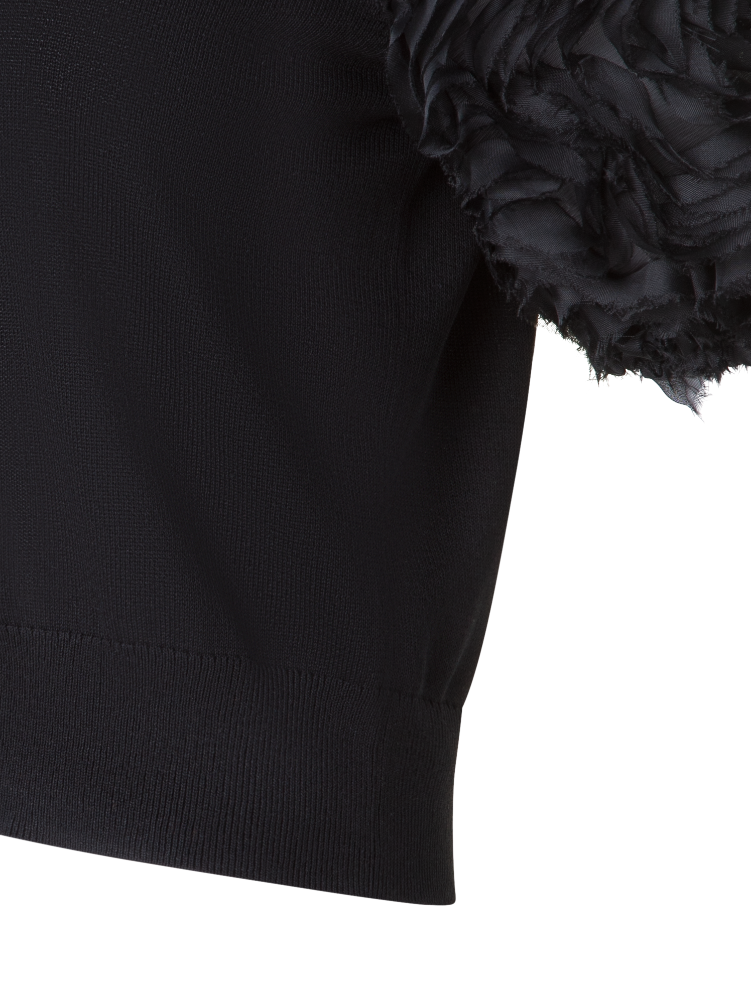 Designer Merino-Shirt mit bestickten 3D Carnation-Ärmel - Schwarz
