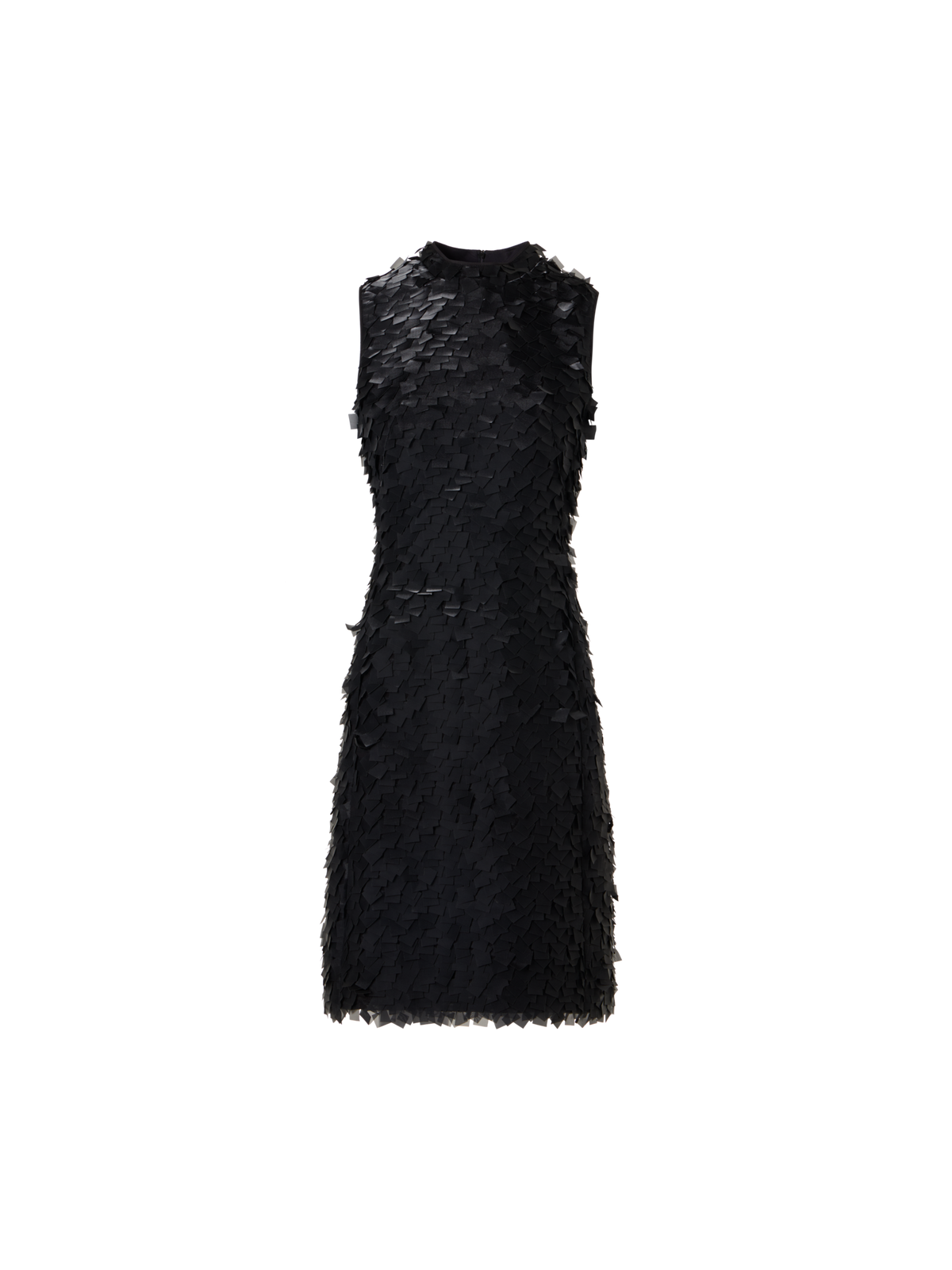 Designer Ärmelloses Etuikleid in Layered Organza Tiles - Schwarz