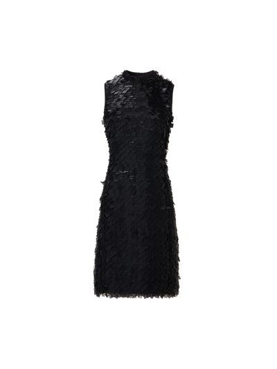 Designer Ärmelloses Etuikleid in Layered Organza Tiles - Schwarz